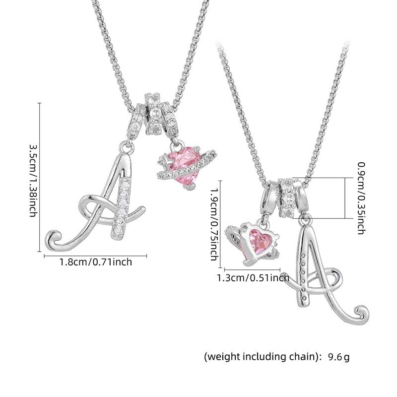 💖 Initial Letter Necklace with Pink Heart Charm – Personalized Love Token