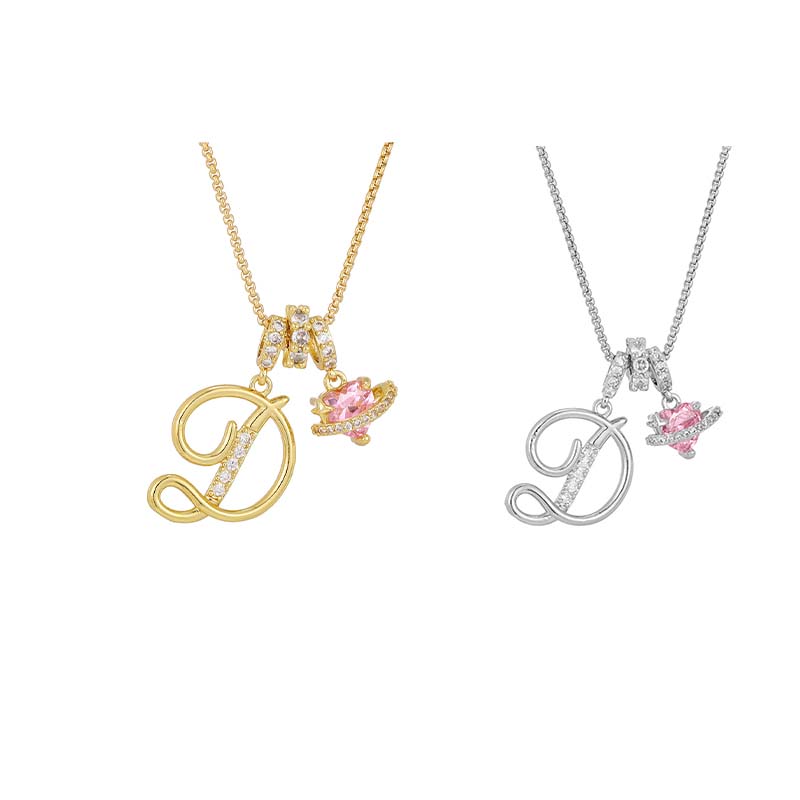 💖 Initial Letter Necklace with Pink Heart Charm – Personalized Love Token