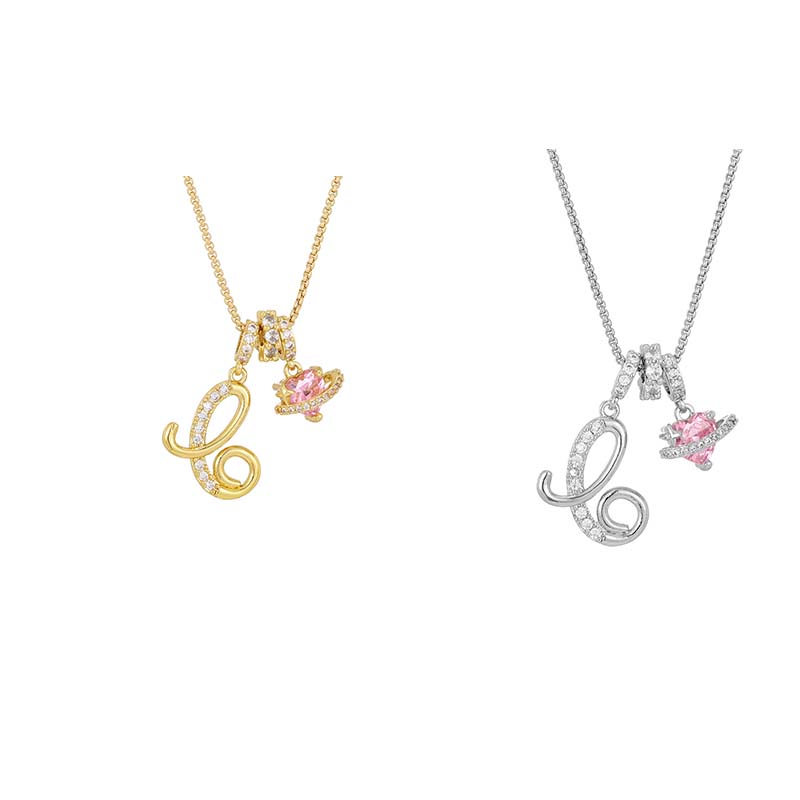 💖 Initial Letter Necklace with Pink Heart Charm – Personalized Love Token