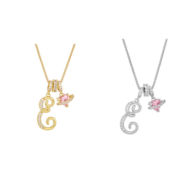 💖 Initial Letter Necklace with Pink Heart Charm – Personalized Love Token