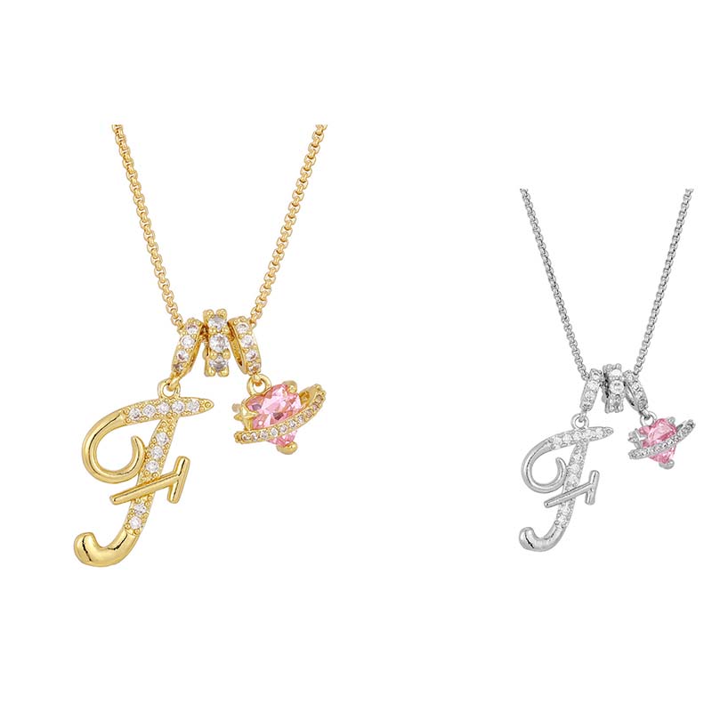 💖 Initial Letter Necklace with Pink Heart Charm – Personalized Love Token