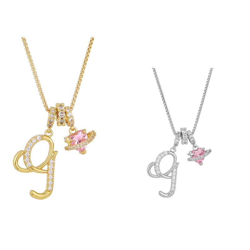 💖 Initial Letter Necklace with Pink Heart Charm – Personalized Love Token