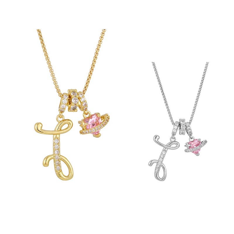 💖 Initial Letter Necklace with Pink Heart Charm – Personalized Love Token