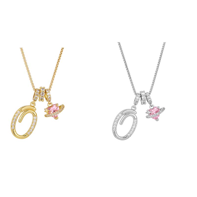 💖 Initial Letter Necklace with Pink Heart Charm – Personalized Love Token