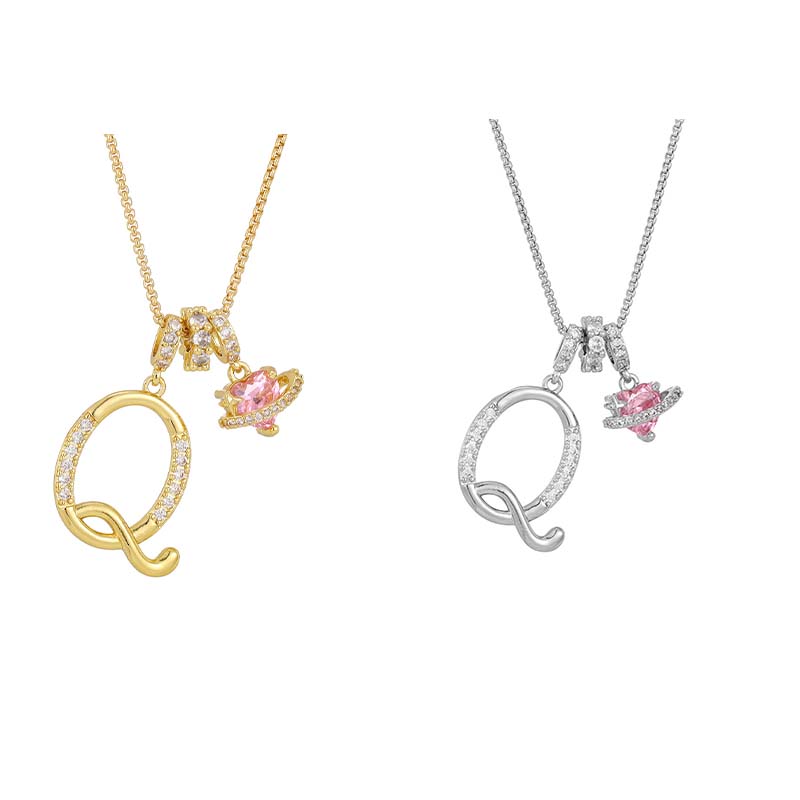 💖 Initial Letter Necklace with Pink Heart Charm – Personalized Love Token