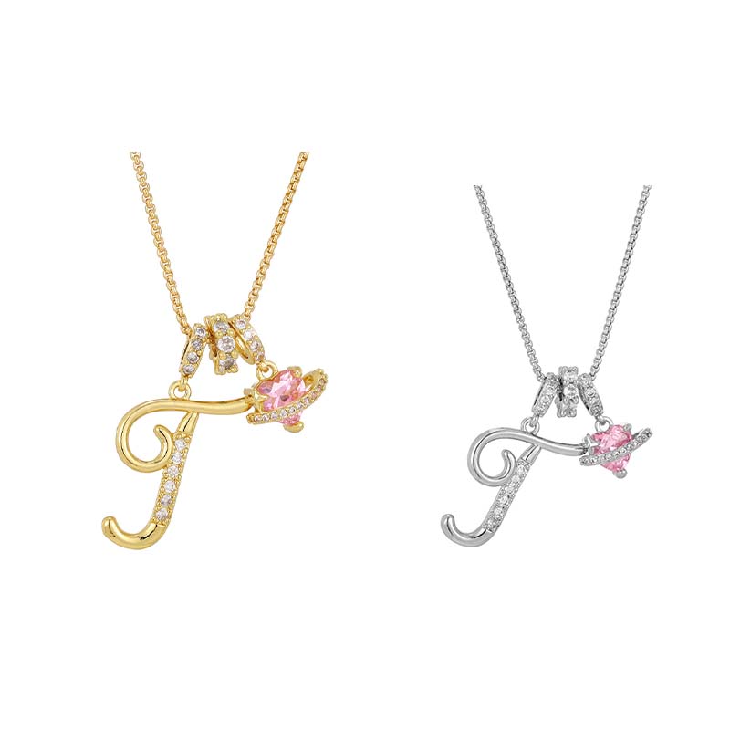 💖 Initial Letter Necklace with Pink Heart Charm – Personalized Love Token