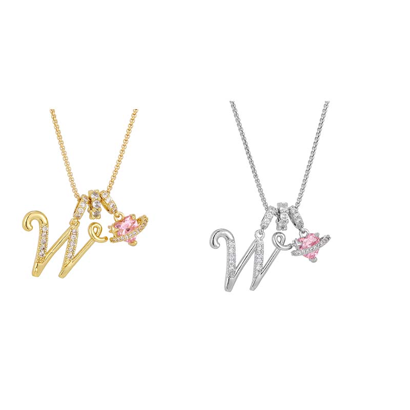 💖 Initial Letter Necklace with Pink Heart Charm – Personalized Love Token