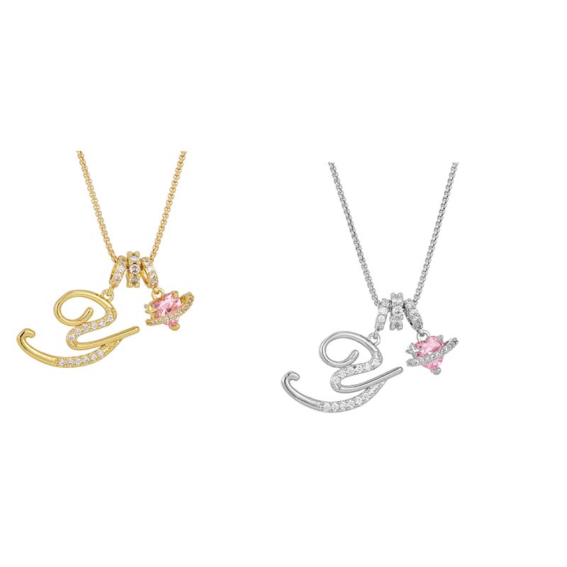 💖 Initial Letter Necklace with Pink Heart Charm – Personalized Love Token