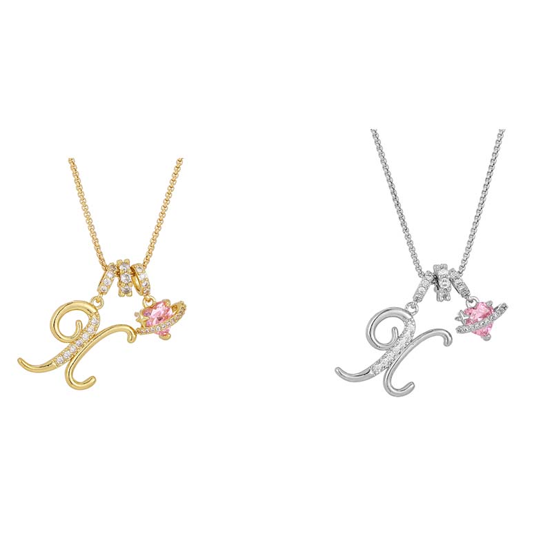 💖 Initial Letter Necklace with Pink Heart Charm – Personalized Love Token