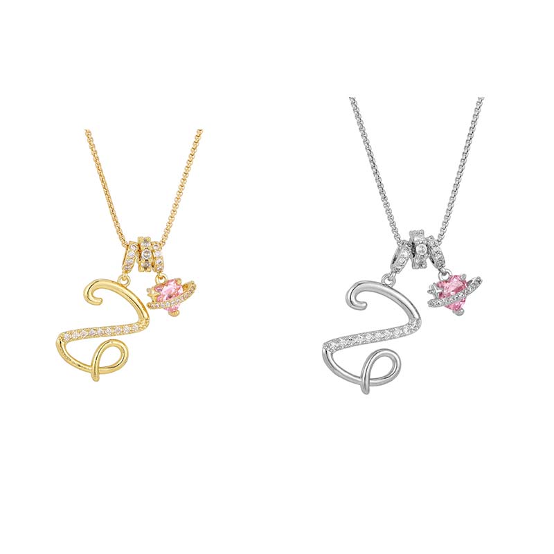 💖 Initial Letter Necklace with Pink Heart Charm – Personalized Love Token