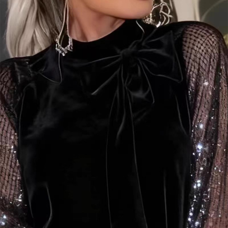 ⏳Limited-time 50% off⏰Women's Sequin Bow Tie Neck Dress✨👗