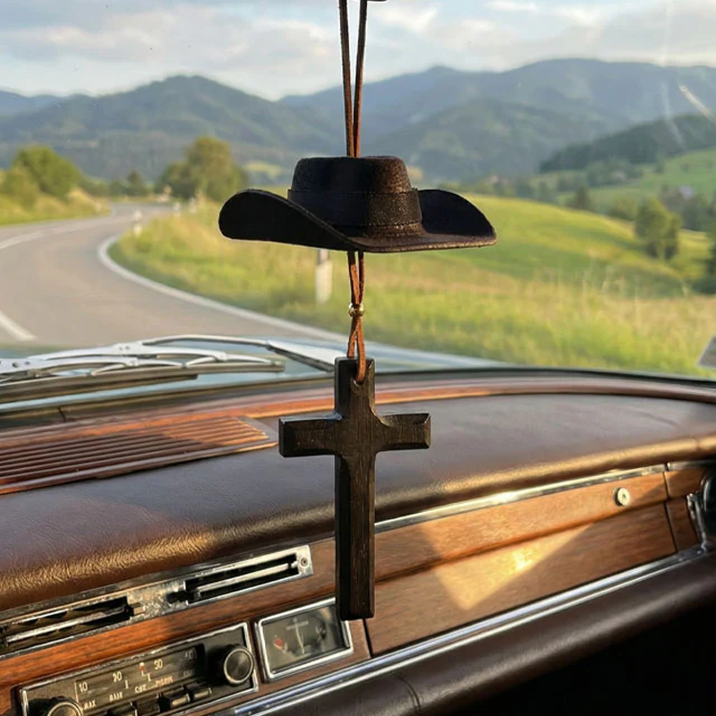 Cowboy Hat & Cross Car Charm