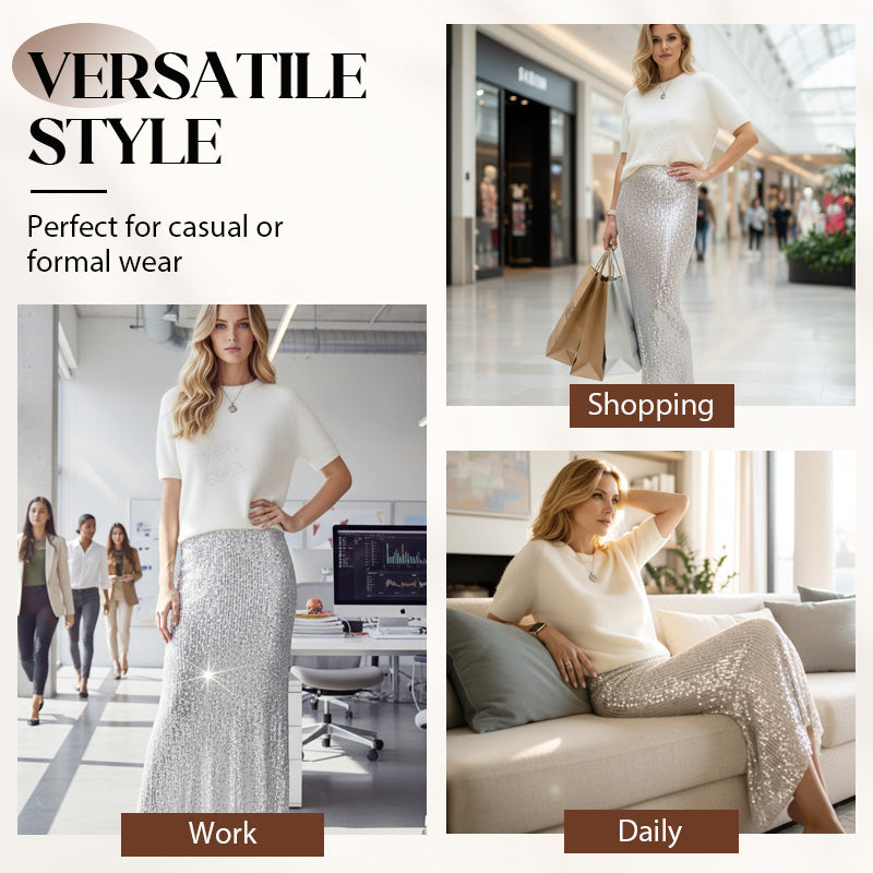 ⏳Time-Limited Special⏰Women’s Knit Top and Sequin Skirt 2-Piece Set