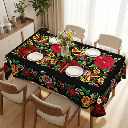📢📢50% OFF !! ⏰Mexican Floral Tablecloth With Scalloped Edge