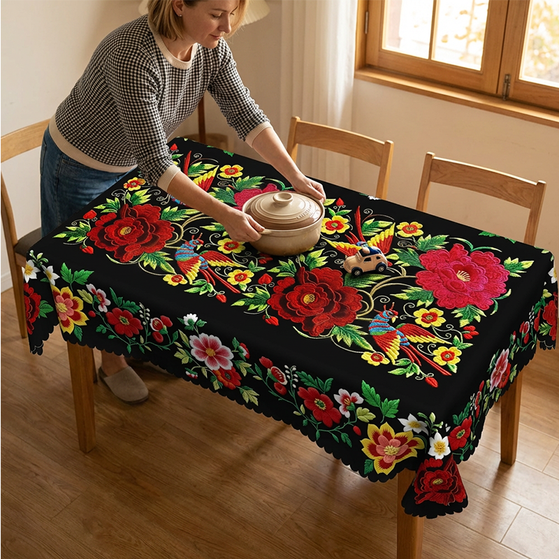 📢📢50% OFF !! ⏰Mexican Floral Tablecloth With Scalloped Edge