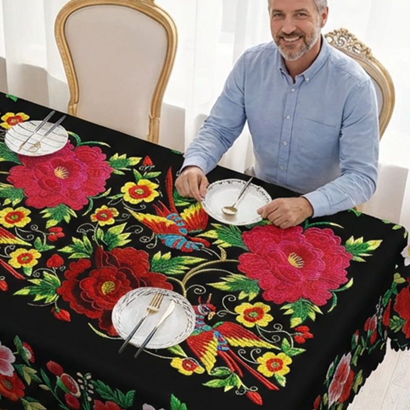 📢📢50% OFF !! ⏰Mexican Floral Tablecloth With Scalloped Edge