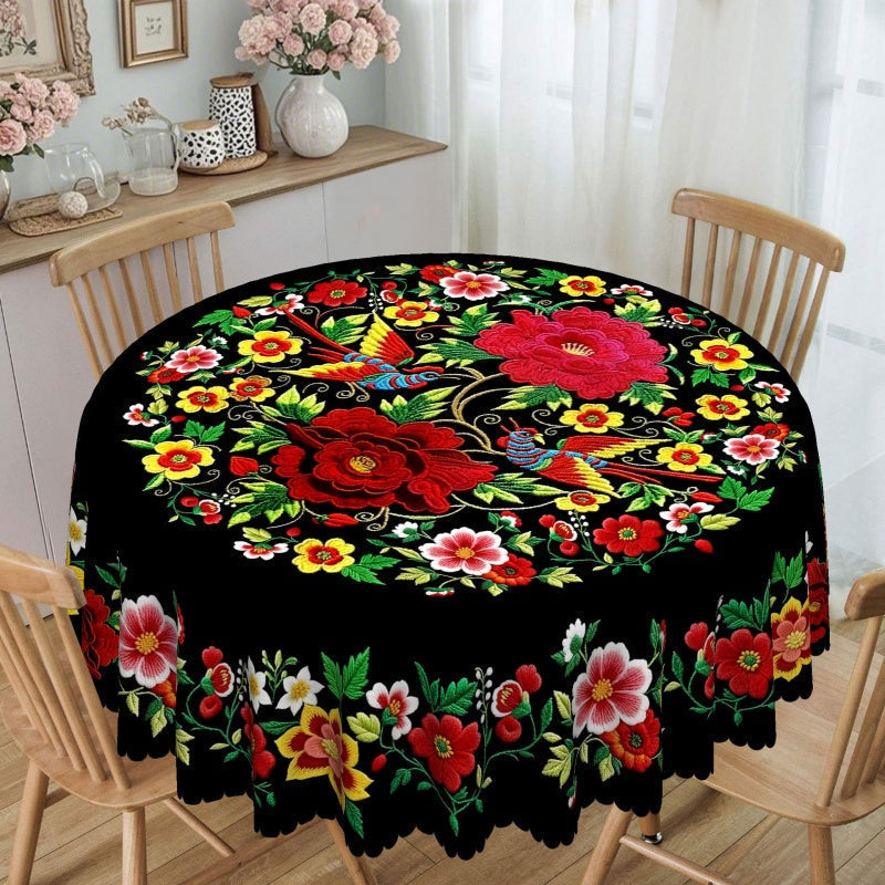 📢📢50% OFF !! ⏰Mexican Floral Tablecloth With Scalloped Edge