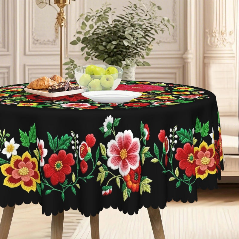 📢📢50% OFF !! ⏰Mexican Floral Tablecloth With Scalloped Edge