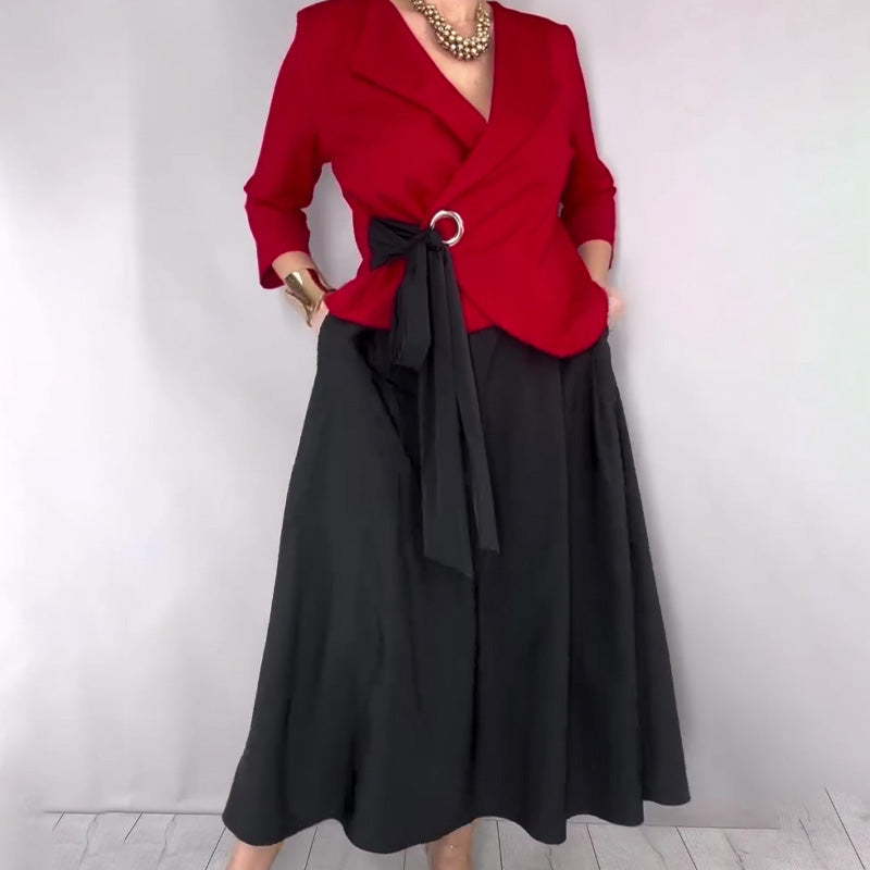 Women’s Stylish Top & Solid Skirt 2-Piece Set