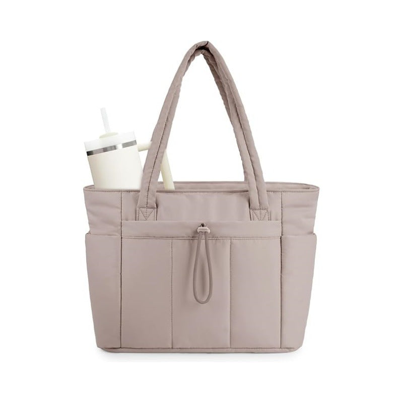 💕🎁Wandering Nature Puffer Tote Bag with Cup Holder & Laptop Compartment & Trolley Sleeve for Travel, Work, Nurse, Women