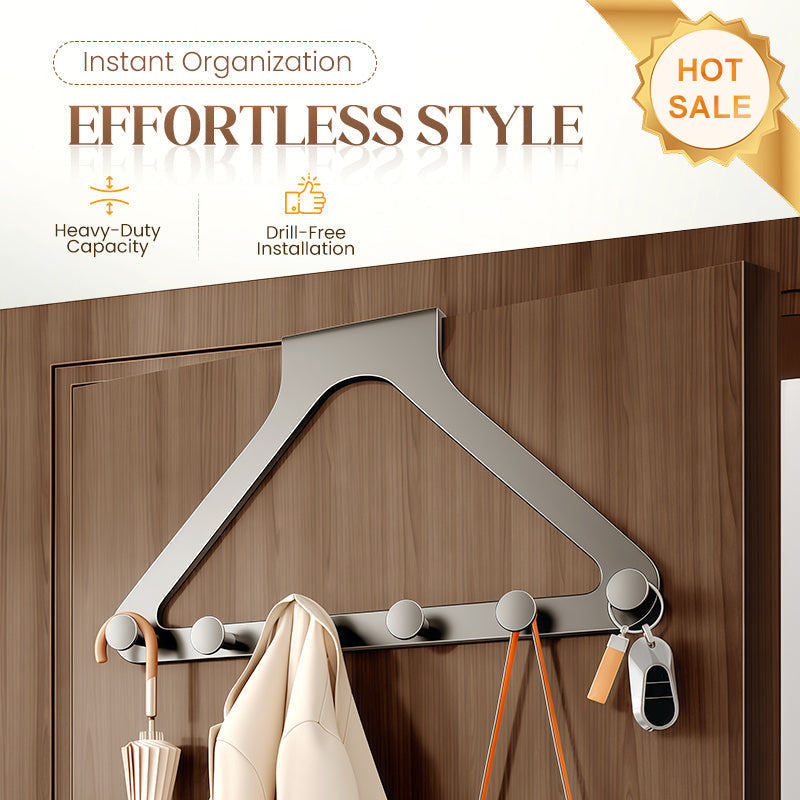 50% OFF NOW! 6-Hook Over-the-Door Rack – No Drilling Heavy-Duty Carbon Steel Hanger, Tool-Free Installation, Space Saving Organizer for Clothes Bags Keys