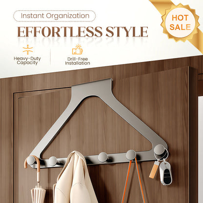 50% OFF NOW! 6-Hook Over-the-Door Rack – No Drilling Heavy-Duty Carbon Steel Hanger, Tool-Free Installation, Space Saving Organizer for Clothes Bags Keys