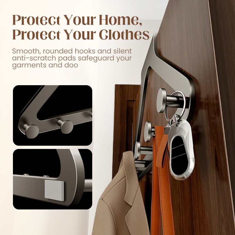 50% OFF NOW! 6-Hook Over-the-Door Rack – No Drilling Heavy-Duty Carbon Steel Hanger, Tool-Free Installation, Space Saving Organizer for Clothes Bags Keys