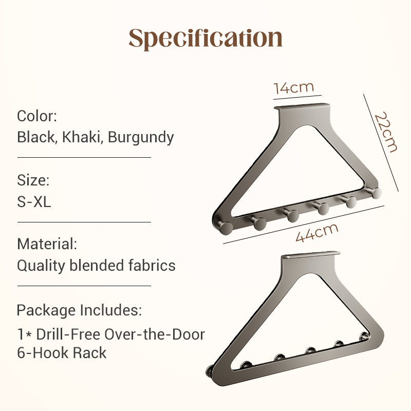 50% OFF NOW! 6-Hook Over-the-Door Rack – No Drilling Heavy-Duty Carbon Steel Hanger, Tool-Free Installation, Space Saving Organizer for Clothes Bags Keys