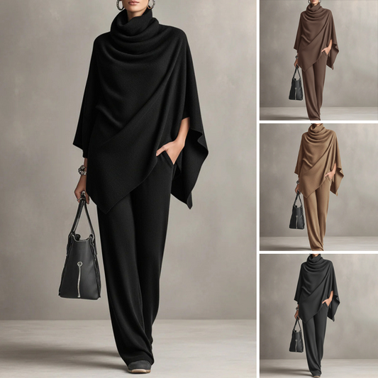 📢📢2026 New Arrivals 51% OFF💥⏰Women's Cowl Neck Cape & Wide-Leg Pants Set👚👖