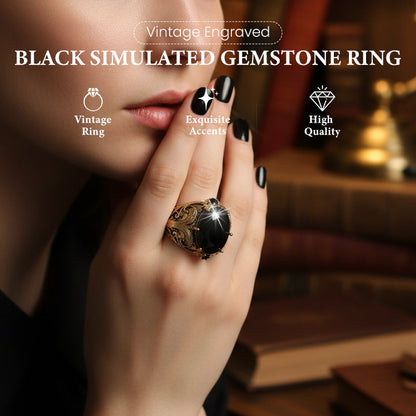 ⏳Limited-time 50% off💥Vintage Engraved Black Simulated Gemstone Ring
