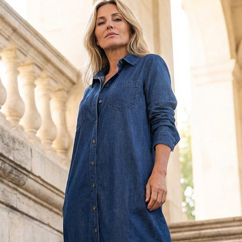 Women's Button-Down Silt Denim Maxi Shirt Dress