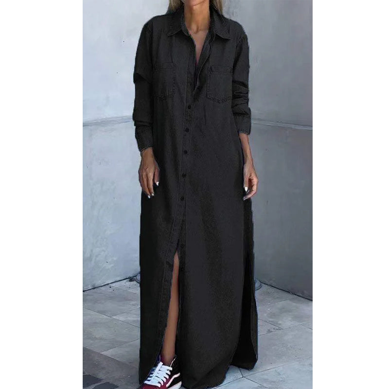 Women's Button-Down Silt Denim Maxi Shirt Dress