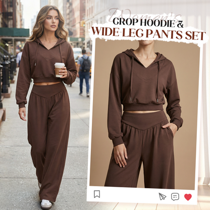 🚀 2026’s Hottest Set | Women’s Crop Hoodie & Wide-Leg Pants | Effortless Street Style 👚👖【50% OFF】