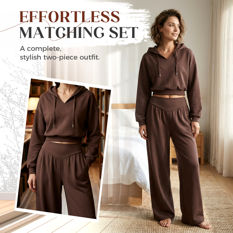 🚀 2026’s Hottest Set | Women’s Crop Hoodie & Wide-Leg Pants | Effortless Street Style 👚👖【50% OFF】