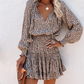 🎁2026 New Arrivals 50% OFF🌸 Women's V-Neck Long Sleeve Ruffle Hem Mini Dress