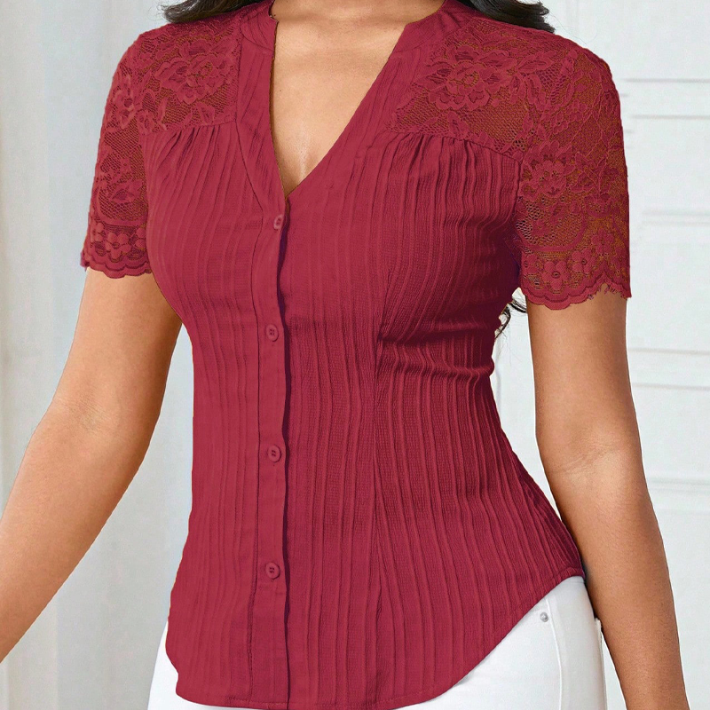 🌼LAST DAY SPECIAL - 60% OFF👚Women's V-Neck Lace Sleeve Button Down Summer Blouse