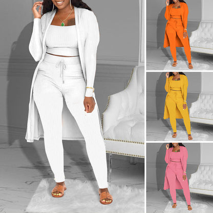 ⏳Limited-time 50% off⏰Casual 3-Piece Knit Set – Cropped Top, Long Cardigan & Fitted Pants🧥👚👖