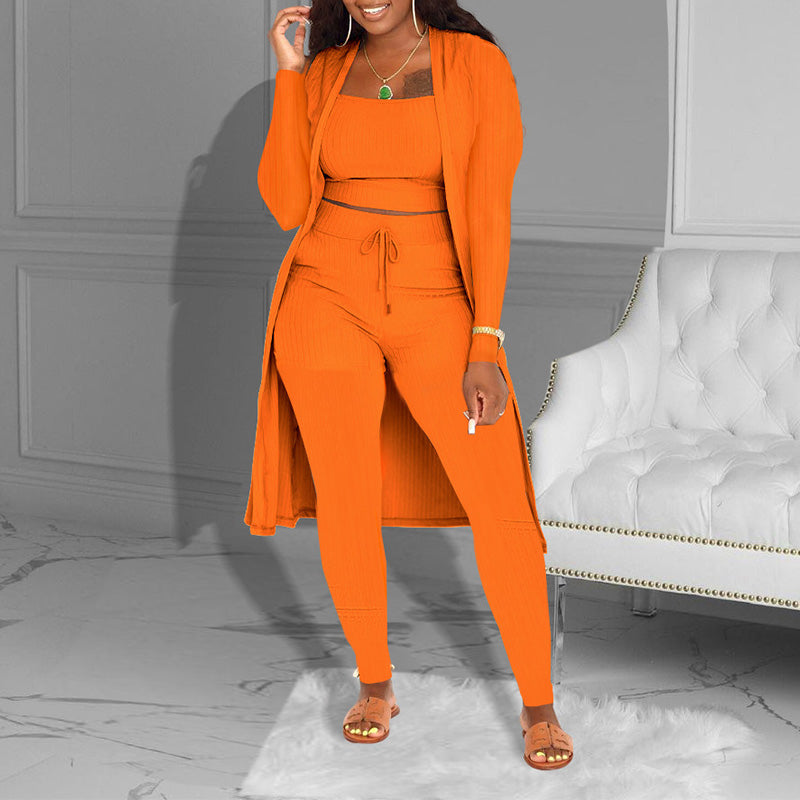 ⏳Limited-time 50% off⏰Casual 3-Piece Knit Set – Cropped Top, Long Cardigan & Fitted Pants🧥👚👖