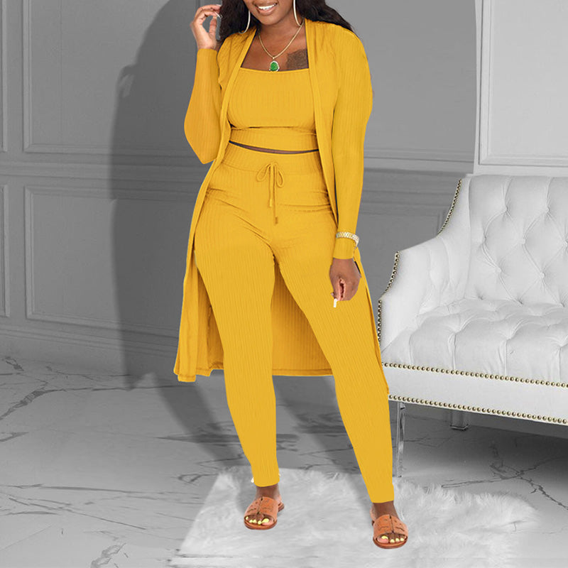 ⏳Limited-time 50% off⏰Casual 3-Piece Knit Set – Cropped Top, Long Cardigan & Fitted Pants🧥👚👖