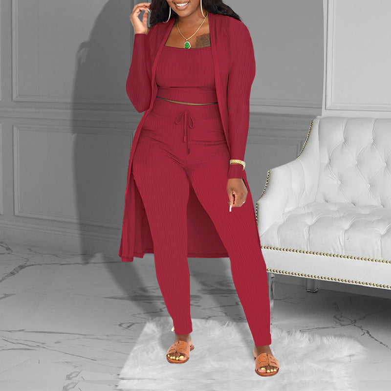 ⏳Limited-time 50% off⏰Casual 3-Piece Knit Set – Cropped Top, Long Cardigan & Fitted Pants🧥👚👖
