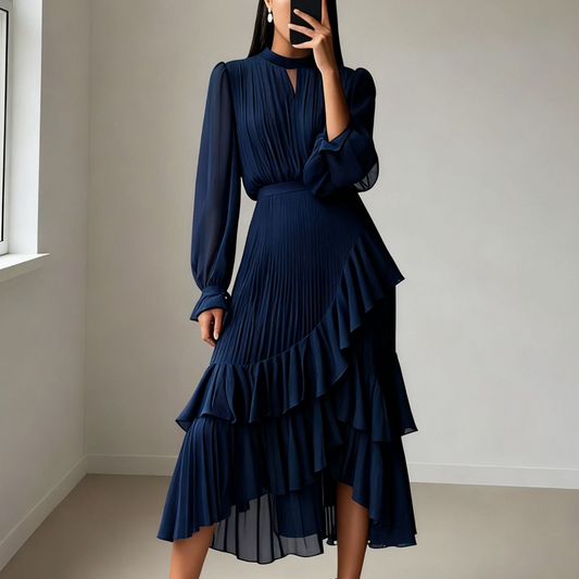 🎁New arrival 50% OFF💥Women's Keyhole Neckline Ruffled Midi Dress