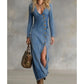👗60% OFF!🔥 Women's Long Sleeve V-Neck Maxi Dress – Soft Fabric, Bodycon Fit & Elegant High Slit 💫💃