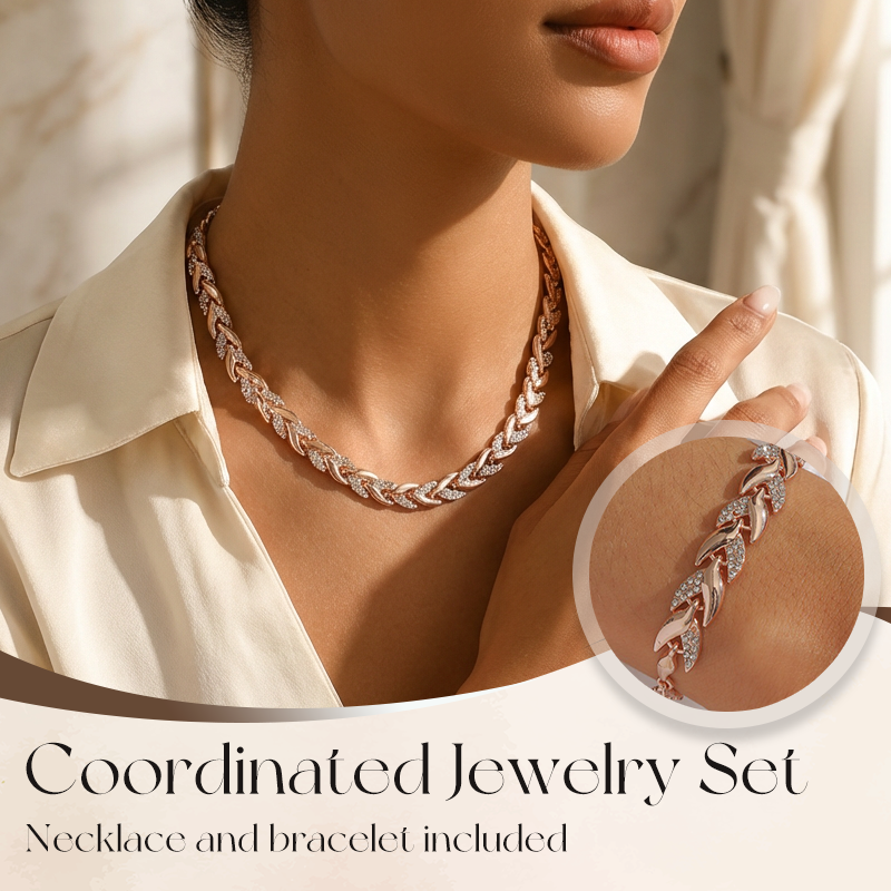 💎 50% OFF NOW! ✨ Adjustable Rhinestone Leaf Link Necklace & Bracelet Set – Elegant Design, Sparkling Crystals & Perfect Gift 🍃