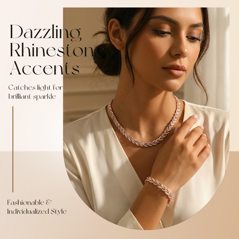 💎 50% OFF NOW! ✨ Adjustable Rhinestone Leaf Link Necklace & Bracelet Set – Elegant Design, Sparkling Crystals & Perfect Gift 🍃