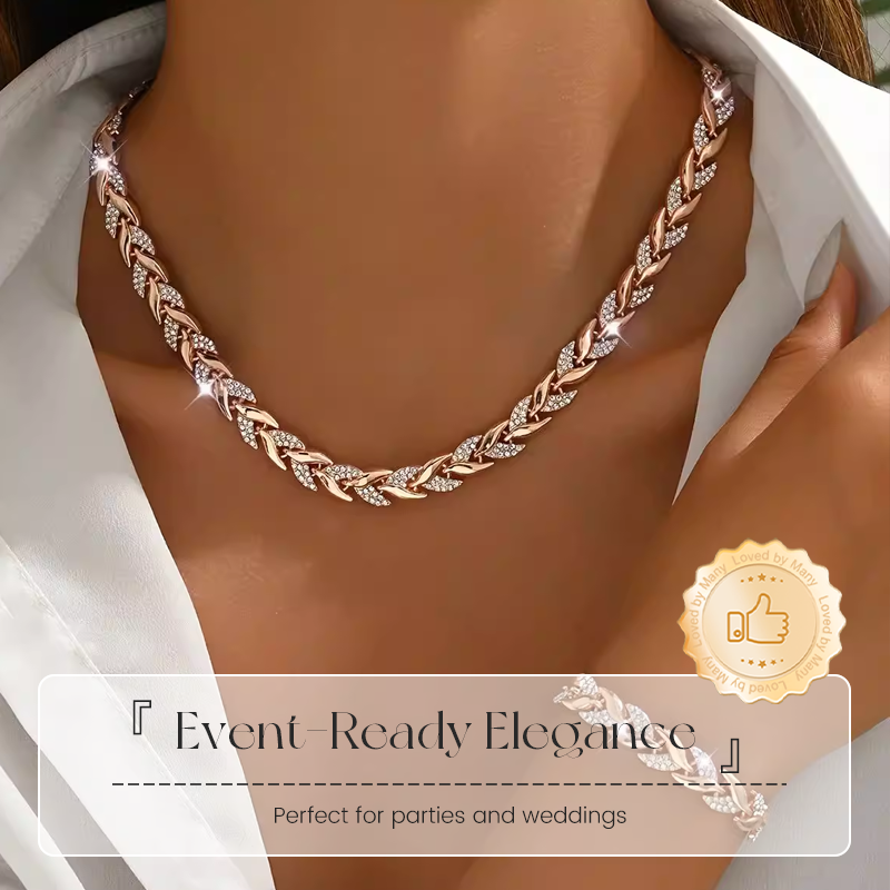 💎 50% OFF NOW! ✨ Adjustable Rhinestone Leaf Link Necklace & Bracelet Set – Elegant Design, Sparkling Crystals & Perfect Gift 🍃