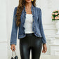 🧥 🌸 Women's Ruffle Trim Open-Front Denim Jacket – Lightweight, feminine & versatile – chic for any outfit 👗