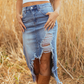 💎 50% OFF! 💎 Women's High-Waist Ripped Denim Midi Skirt – Asymmetrical Hem, Distressed Details & Flattering Fit 👖✨
