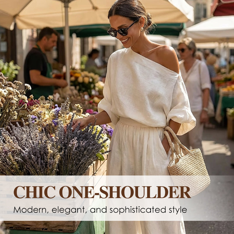 🎁New arrival 50% OFF💥Women's Asymmetrical One-Shoulder Top & Pants Set