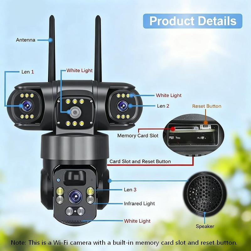 📢📢50% OFF !!!⏰6K 9MP Outdoor Wi-Fi Security Camera | 10x Zoom, 3 Lenses, 360° PTZ | IP66 Waterproof, Color Night Vision, Two-Way Audio, Motion Tracking