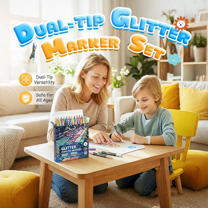 🥳2026 HOT SALE🥳💞50K+ SOLD! 🎨✨ Glitter Brush Markers – dual-tip design, shimmering ink makes cards & crafts sparkle. 💌💚